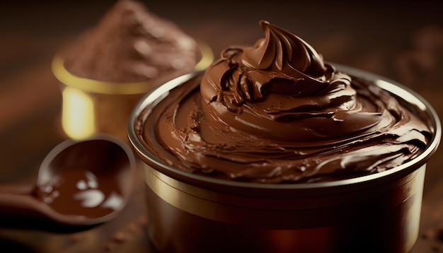 Melted dark chocolate flowing, sweet dessert background