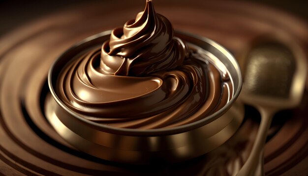 Melted dark chocolate flowing, sweet dessert background