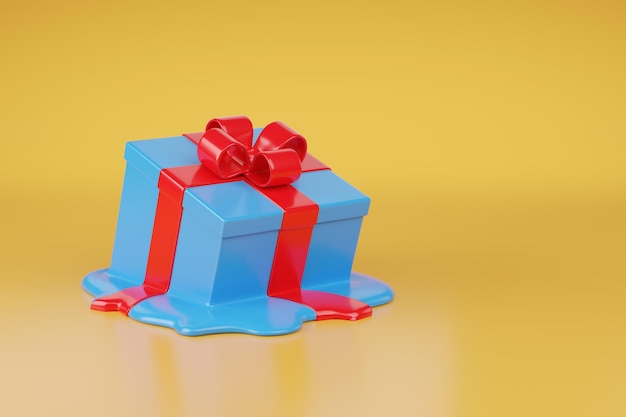 Melted gift box with bow with copy space 3d illustration