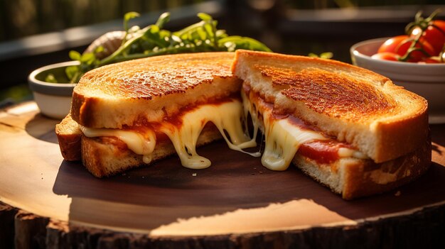 Photo melted grilled cheese sandwich picnic style