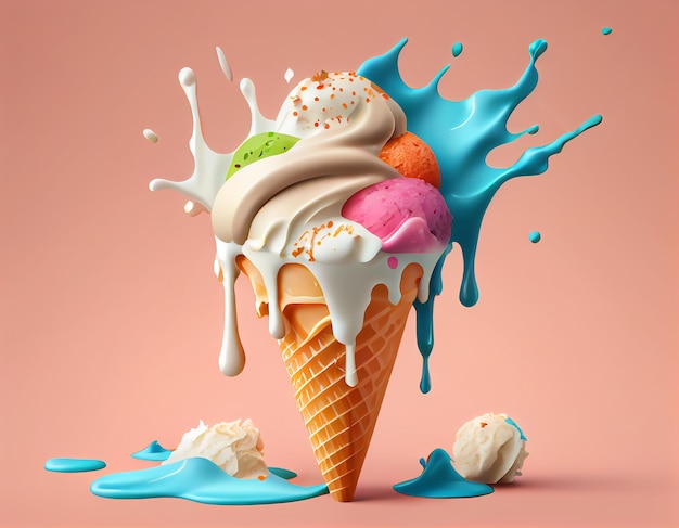 Melted ice cream on solid background Generative AI