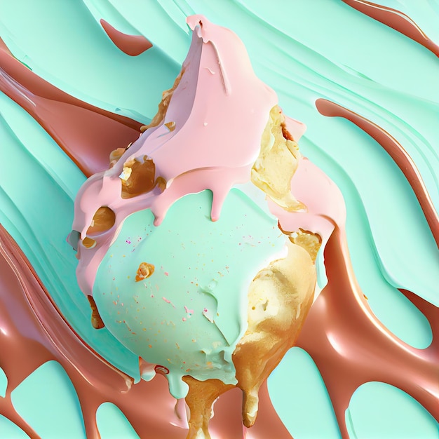 Melted Ice Cream Texture Smooth Icecream Background Silky Flowing Yogurt Mockup Abstract Generative AI Illustration