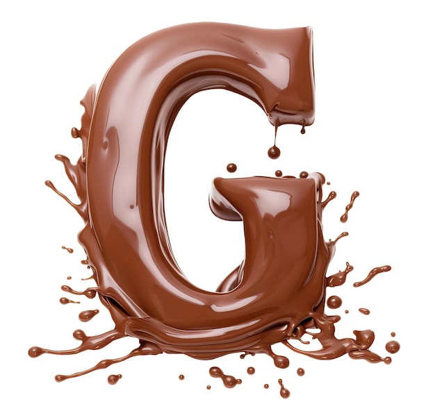 Melted letter G made with milk chocolate splashed isolated on wh