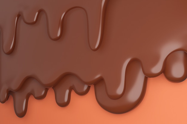 Melted milk brown chocolate flow down, 3D rendering