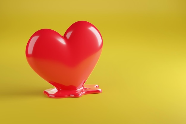 Melted red heart with copy space 3d illustration