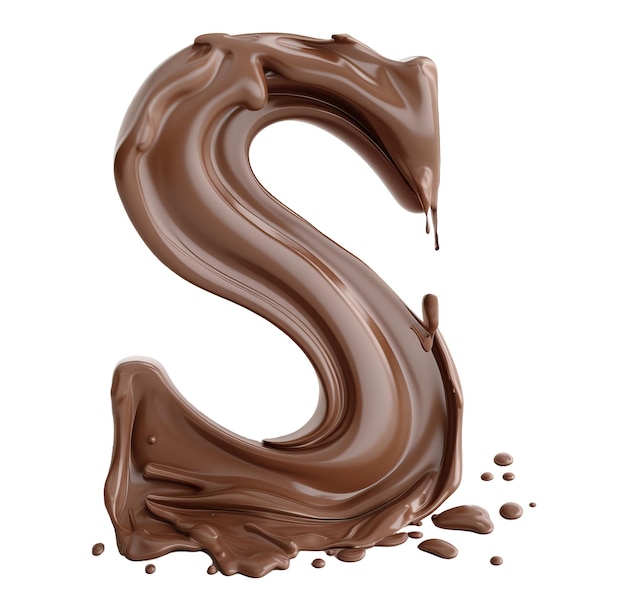 Melting chocolate alphabet letter S cutout on white background Generative AI realistic illustration