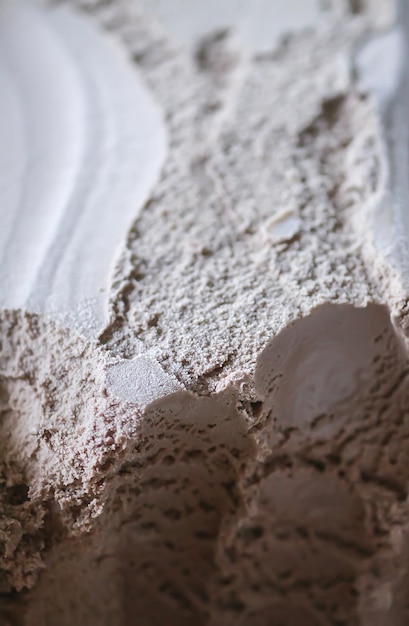 Melting chocolate ice cream close up