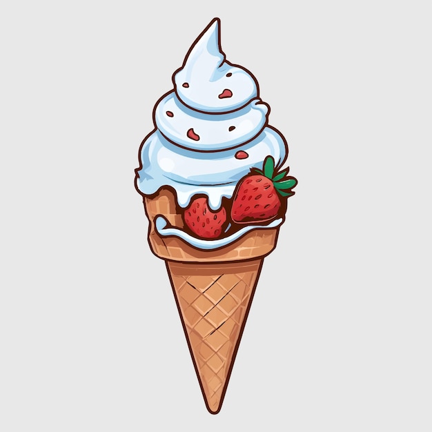 녹는 콘 아이스크림과 딸기 스티커 AI