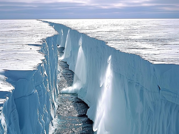 Melting glaciers of antarctica cracks in the ice climate change concept