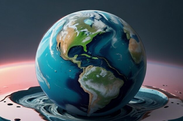 A melting globe its once vibrant colors now fading into a dull lifeless gray a stark reminder