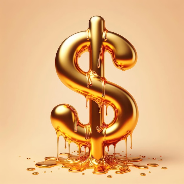 Photo melting golden dollar symbol on soft peach background finance concept ai