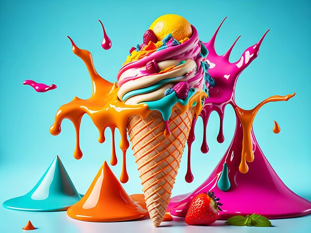 Melting Ice Cone Cream Generative Ai