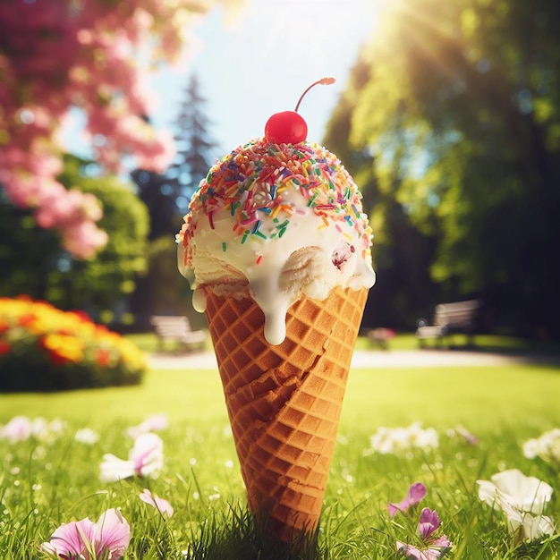 Melting ice cream in cone image