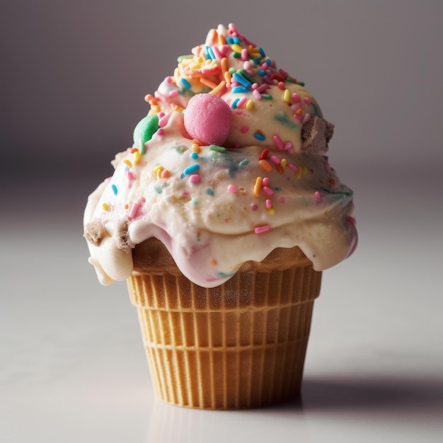 Melting ice cream cone with sprinkles on top