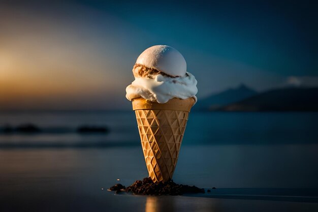 Melting ice cream in cone