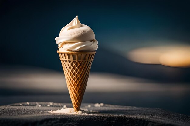 Melting ice cream in cone