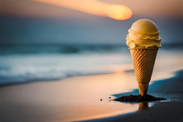 Melting ice cream in cone