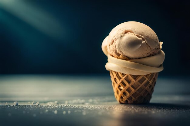 Melting ice cream in cone