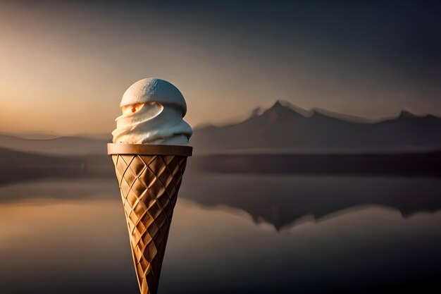 Melting ice cream in cone