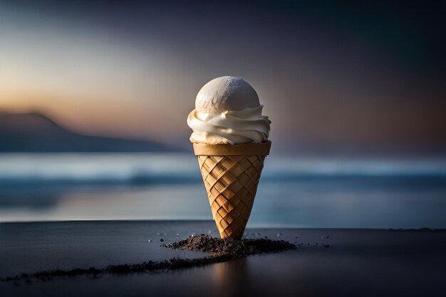 Melting ice cream in cone