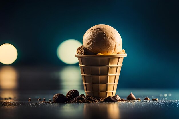 Melting ice cream in cone