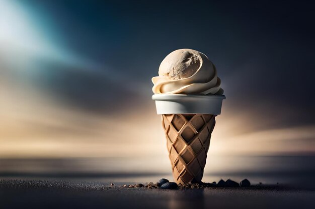 Melting ice cream in cone