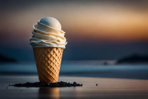 Melting ice cream in cone