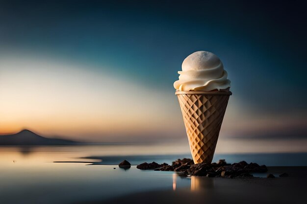 Melting ice cream in cone