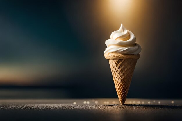 Melting ice cream in cone