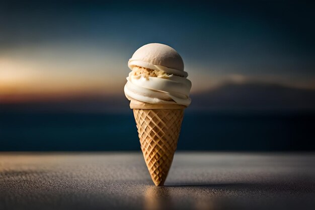 Melting ice cream in cone