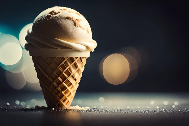 Melting ice cream in cone