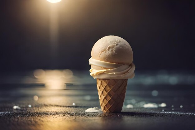 Melting ice cream in cone