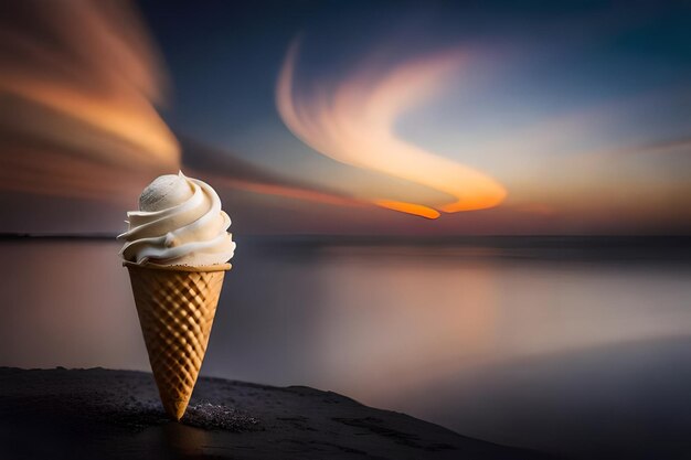 Melting ice cream in cone