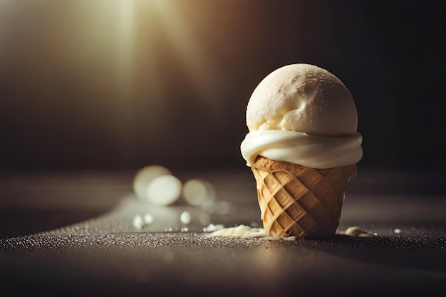 Melting ice cream in cone