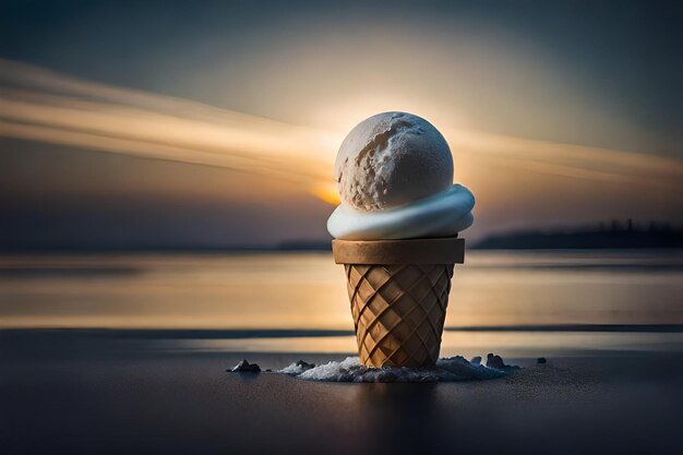 Melting ice cream in cone