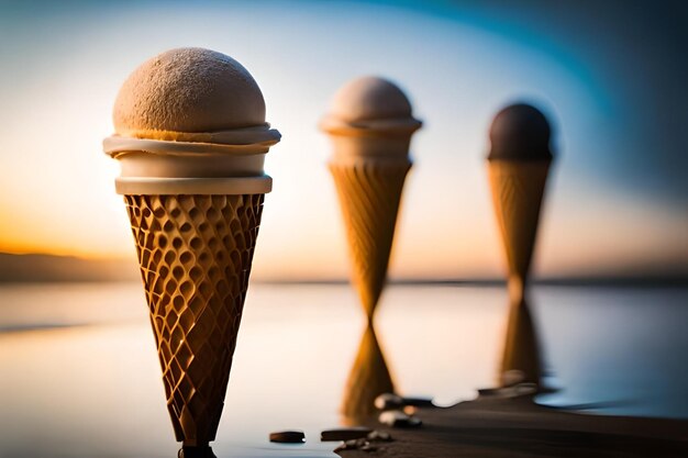 Melting ice cream in cone