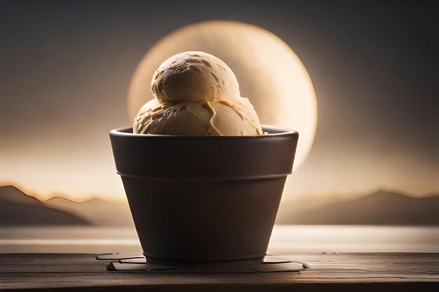 Photo melting ice cream in cone