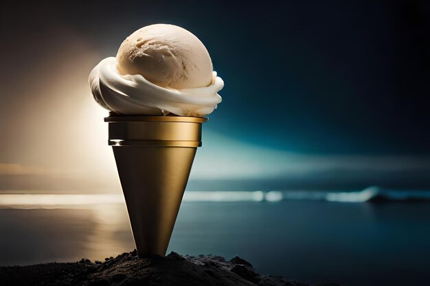 Melting ice cream in cone