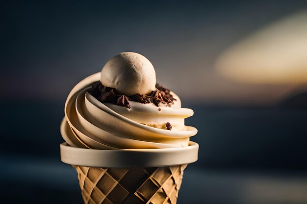 Melting ice cream in cone