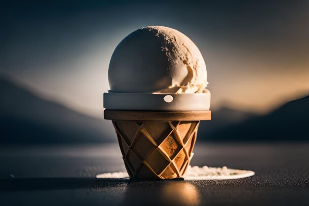 Melting ice cream in cone