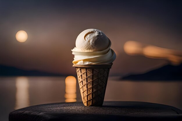 Melting ice cream in cone