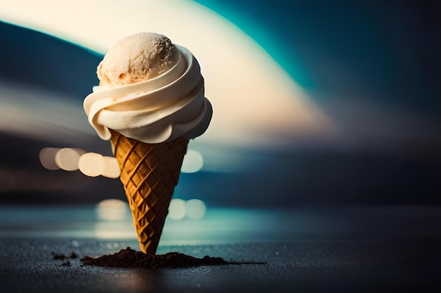 Melting ice cream in cone