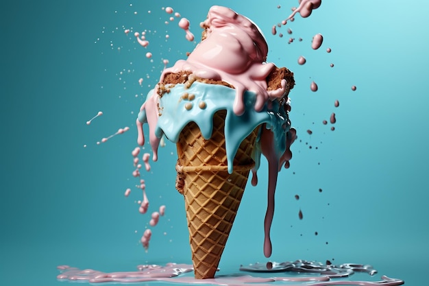 Melting ice cream in cone