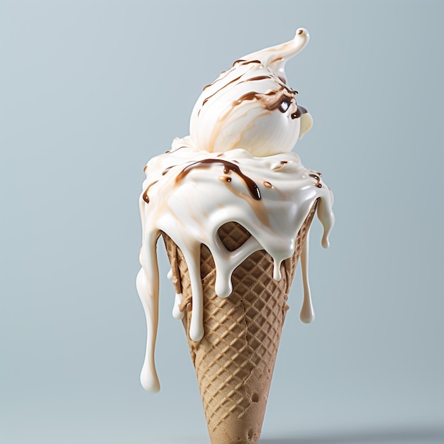 Melting ice cream in cone