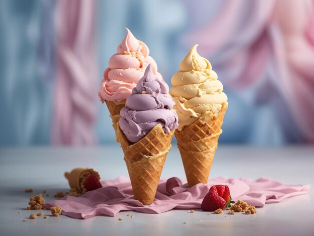 Melting ice cream in cone