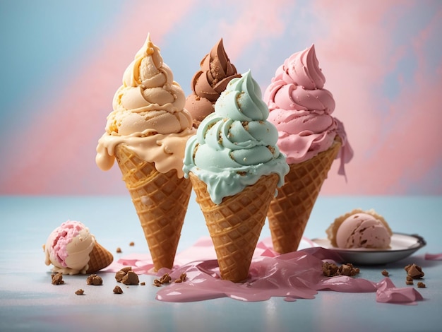 Melting ice cream in cone