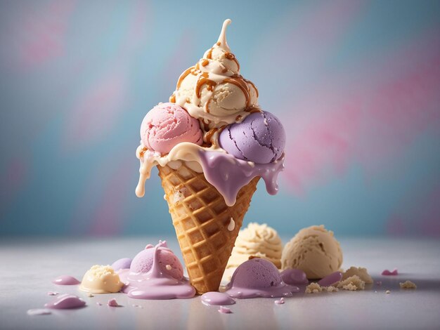 Melting ice cream in cone