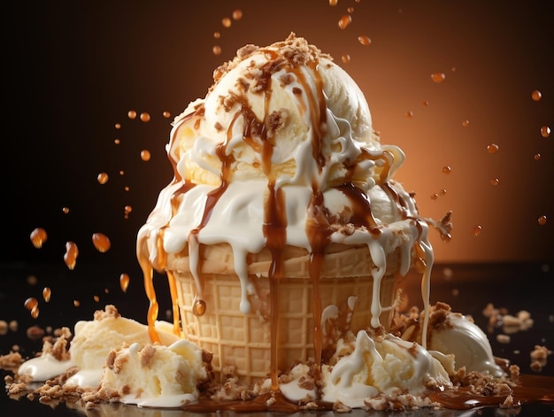 Melting ice cream on a hot summer day with isolated background