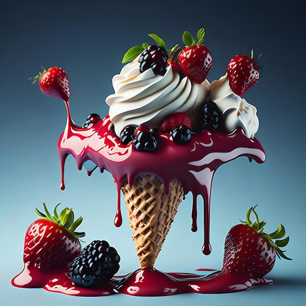 Melting ice cream with berries