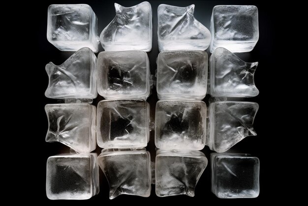 Photo melting ice cubes over black background top view generative ai